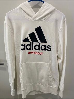 Gosha Rubchinskiy x Adidas Men's White Cyrillic Logo Hoodie - Football Graphic